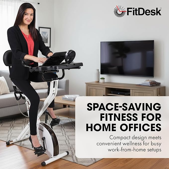 FitDesk Standing Exercise Bike Desk 3.0, Adjustable Height Indoor Cycling Trainer with Laptop Tray, Portable Stationary Fitness Desk for Home Office, Foldable Exercise Workstation, Supports 300 lbs
