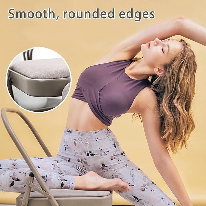 Foldable Yoga Auxiliary Chair for Adults Yoga Chair with Lumbar Support Metal Steel Frame 330 lbs Capacity YogaAuxiliaryChair for Balance Handstand Training Back Pain Relieving(Pink)