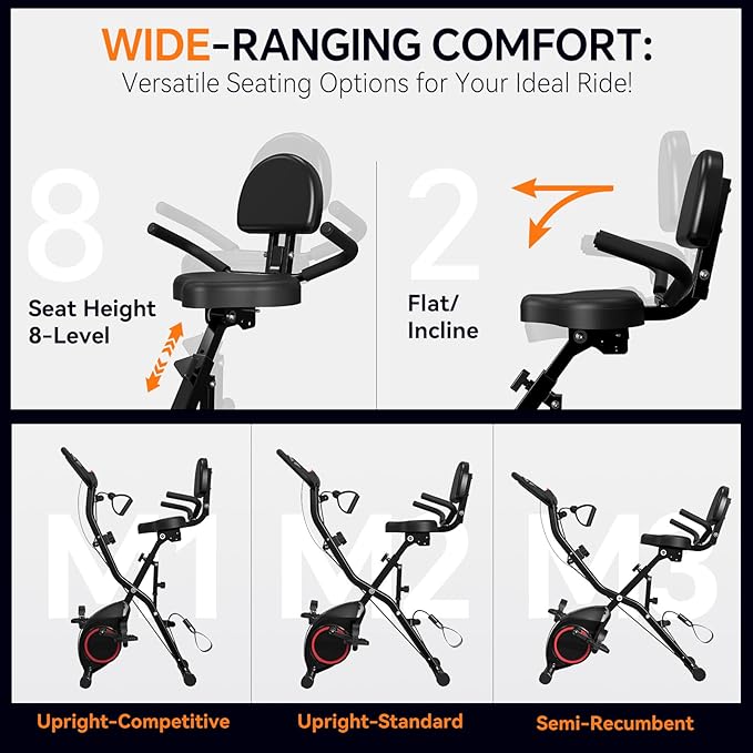 Indoor Exercise Bike Stationary Bikes for Home with 16-Level Magnetic Resistance, Lightweight Foldable Cycling Bike with 70% Pre-Assembled, 260 LBS Capacity, Flywheel of 5.5 LBS for Quiet Home Workout
