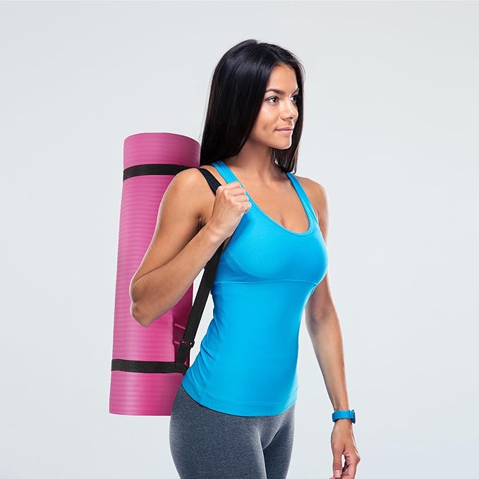 Fitvids Yoga Mat, 1/2-Inch Extra Thick High Density Exercise Mat, Anti-Tear Exercise Yoga Mat with Carrying Strap, Suitable for Various Yoga Exercises