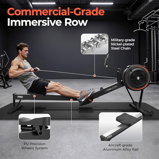 YOSUDA R2 Rowing Machine for Home, Professional Adjustable Air Resistance Rower Machines with Self-Powered Monitor, 53.7'' Row Rail, Ergonomic Comfort Seat, Easy Storage