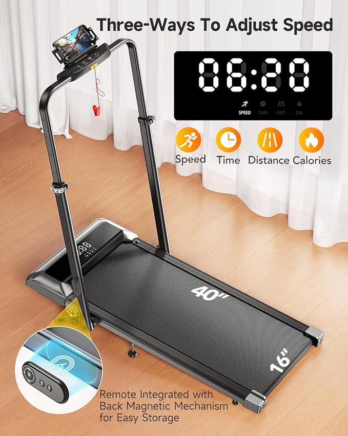 Walking Pad Treadmill with 12% Incline, 6 in 1 Folding Treadmill with Adjustable Handle Bar for Home/Office, Under Desk Treadmills Portable Walking Pad with App, Remote Control & LED Display