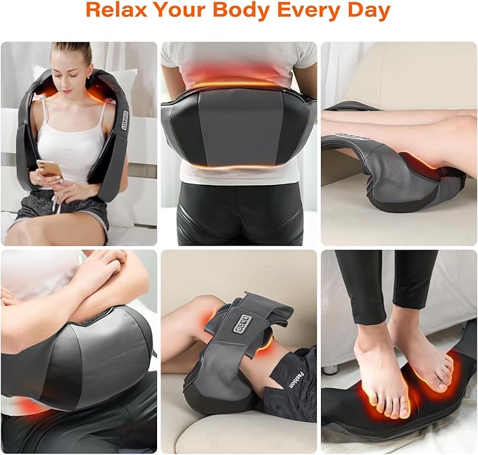 Shiatsu Electric Massager with Heat - 3D Kneading Pillow for Neck, Back, Shoulder, Muscle Pain Relief - Office, Home, Car Use - Fits Parents (Gray-button)