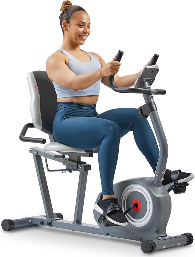 Sunny Health & Fitness Smart Magnetic Recumbent Bike, Home Cardio Trainer & Cycling Machine for Seniors, Free SunnyFit App Connection, Optional Hand Cycle, Resistance Bands, or Pulse Sensors