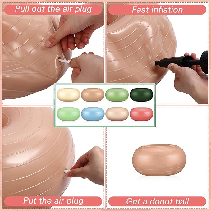 Libima 8 Pcs Flexible Seating for Classroom Inflatable Yoga Ball Chairs with Pump Donut Exercise Ball Chair Cushion Seat for Office Balance and Stability Training Home Gym