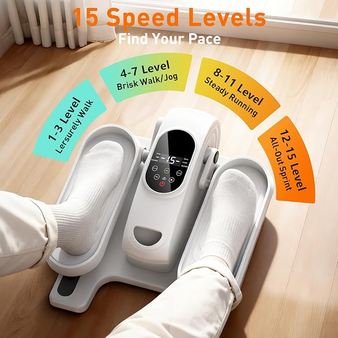 Under Desk Elliptical Exercise Machine, Electric Ellipse Leg Exerciser as Seen on TV, 15 Speeds Foot Exerciser While Sitting for Seniors, Portable Seated Pedal Exerciser for Home Office, Gifts