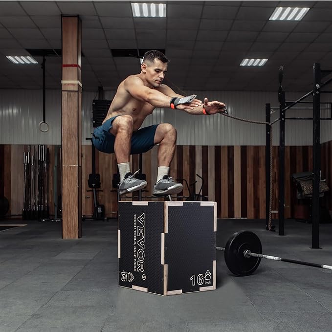 VEVOR 3 in 1 Plyometric Jump Box, Easy-to-Assemble Wood Plyo Box for Jumping Trainers, Home Gym Training and Conditioning
