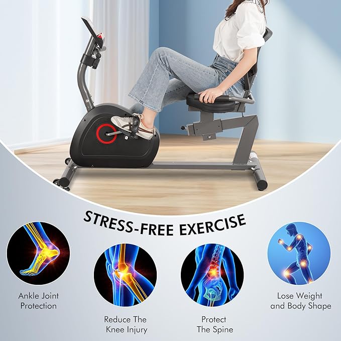 BODIOO Recumbent Exercise Bike for Home Use, Quiet Recumbent Stationary Bikes for Adults & Seniors, 8-Level Resistance, Adjustable Seat, Workout Equipment for Gym, Pulse Sensors & LCD Display