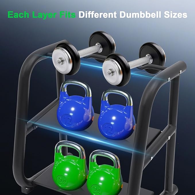 Heavy Duty Dumbbell Stand, 3-Tier Weight Rack, 220LB Capacity, Black Steel Home Gym Organizer, Dumbbell Rack Stand for barbells, and kettlebells, Weight Storage Holder for Home, Office, Gym