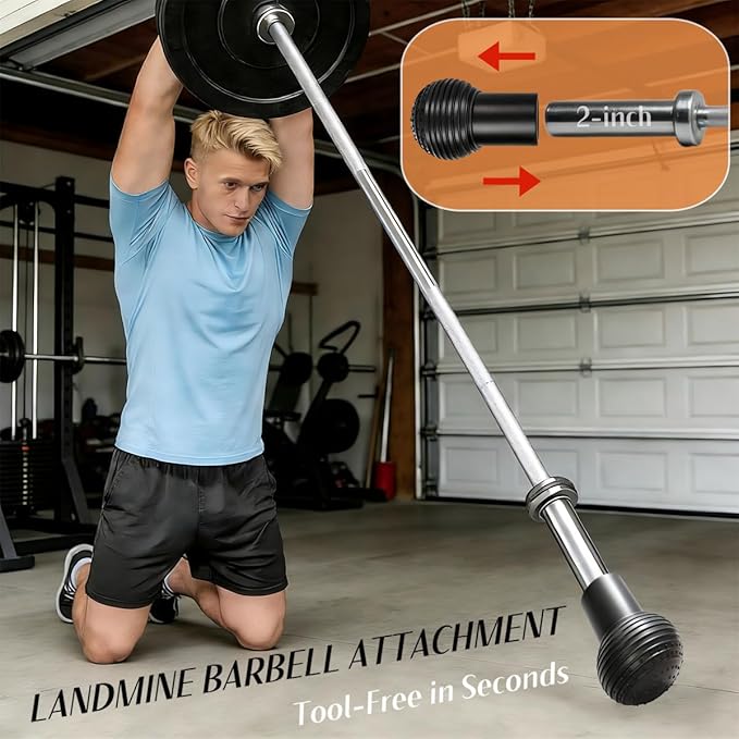 Landmine Attachment for Barbell, 360° Rotation for Row, Split Squat, Press in Home Gym, Natural Rubber 2" Olympic Bar Fit