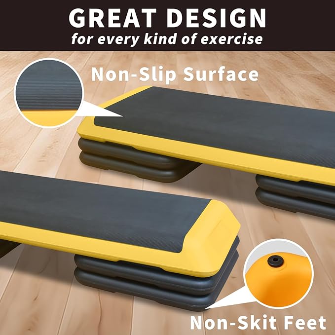 43'' Aerobic Stepper, 4-6-8in Height-Adjustable Exercise Workout Step Platform with 4 Detachable Risers for Home Gym Workout & Training