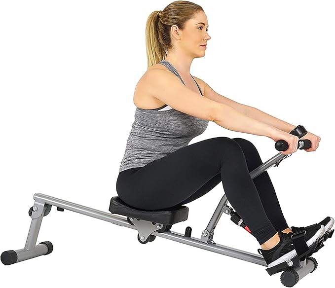 Sunny Health & Fitness Rowing Machine Rower with 12 Level Adjustable Resistance, Digital Monitor and 220 LB Max Weight SF-RW1205 + Home Gym Foam Floor Protector Mat
