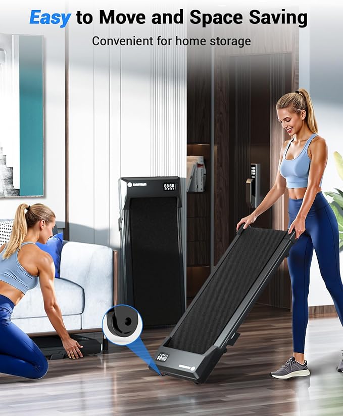 DeerRun Under Desk Walking Pad Treadmill with 6% Manual Incline, 0.6-3.8 MPH Walking Speed, 2.5 HP, 300 lb Capacity, App & Remote Control, for Home Office & Small Spaces