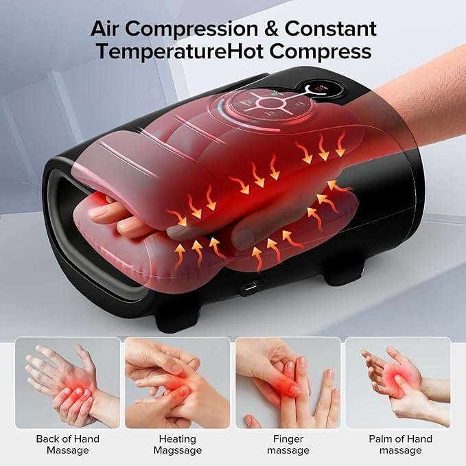 AERLANG Hand Massager Hand Massage Machine with Heat and Compression Birthday Gifts for Women Husband Gifts Electric Hand Massager for Arthritis and Carpal Tunnel Cordless Massagers
