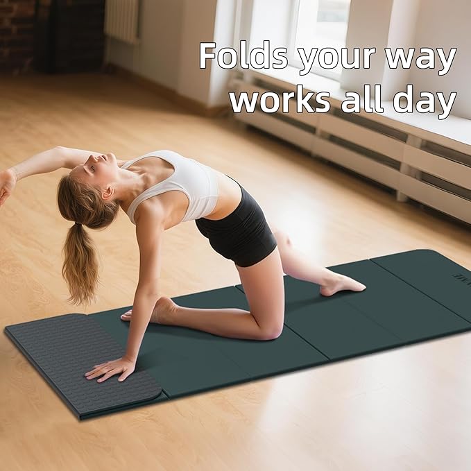 Foldable Yoga Mat, 0.32 inches Thick(8mm), SGS Certified, Non Slip, 71 x 24 inches, Foldable for Travel, Pilates, Camping, Environmental Sports Mat, Odorless TPE Material