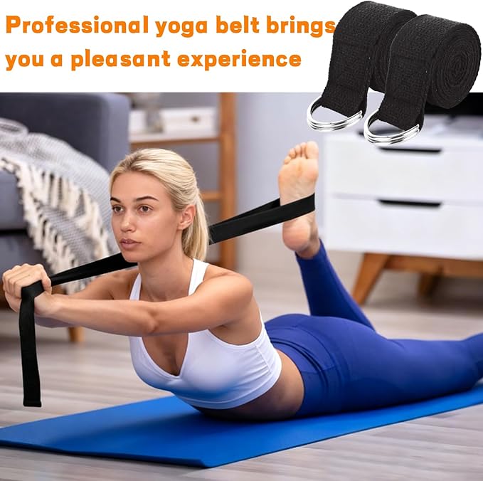 LANIAKEA 24PCS Yoga Strap for Stretching 6ft Exercise Adjustable Straps Yoga Belt with Adjustable D Ring Buckle for Pilates Gym Workouts Fitness Improves Sitting Posture