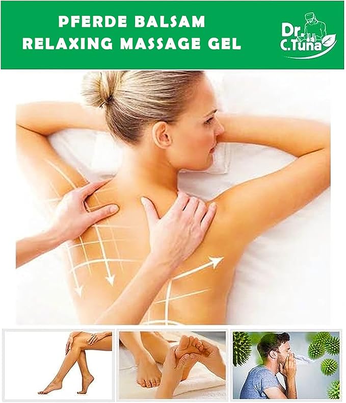 FARMASi Dr. C. Tuna Pferde Balsam Double Effect Massage Gel, Horse Chestnut & Herbal Cooling Formula for Relaxing Body Massage, Refreshing Menthol Sensation, 8.45 fl oz