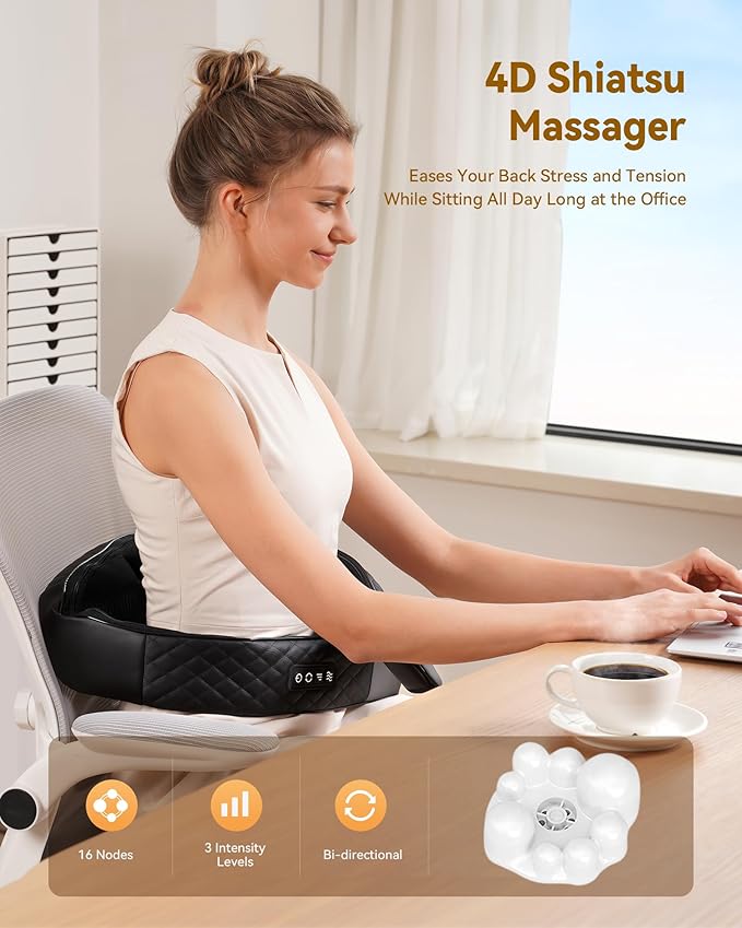KNQZE Shiatsu Cordless Neck and Back Massager with Heat, Rechargeable Neck and Shoulder Massager, 4D Deep Tissue Kneading Massage for Leg, Full Body Muscle Pain Relief, 2026 Upgraded Ergonomic Design