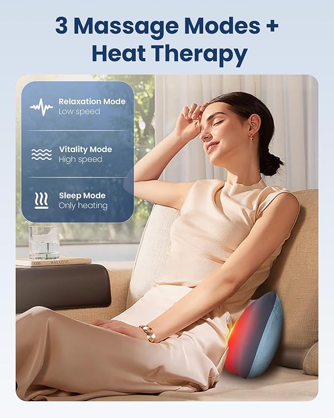 COMFIER Shiatsu Neck and Back Massager with Heat, Neck Massager Pillow with 3D Kneading Deep Tissue, Cordless & Portable, Soothes Muscle Tension at Home, Office, Travel,Ideal for Men & Women
