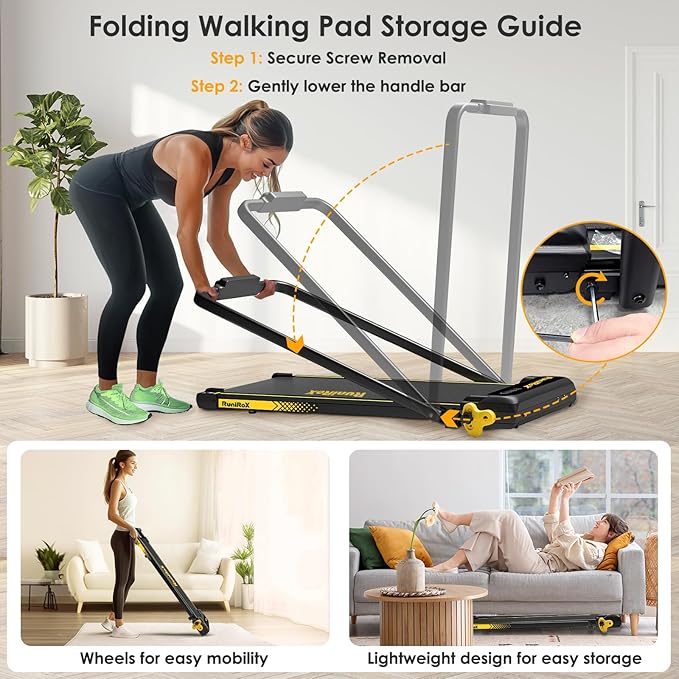 Walking Pad with Incline Portable Treadmill with Handle Bar for Home Office Under Desk Use Small Space Treadmill