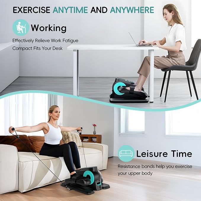 Under Desk Oval Machine, Morelax Oval Leg Exerciser for Elderly Assembly, Quiet Portable Electric Sit Pedal Exerciser with Resistance Band, Remote Control and 12 Adjustable Speeds