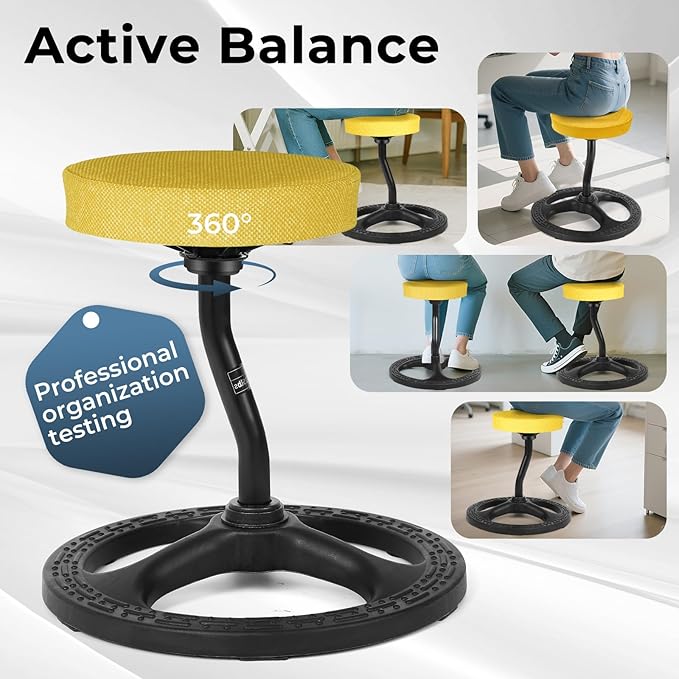 ADHD Chair for Kids, Yoga Chairs for Adults, Wobble Stool Active Flexible Seating Desk Chair with Non-Slip Base and Washable Seat Cover for Stability, Balance, Yoga, Office, School, Classroom