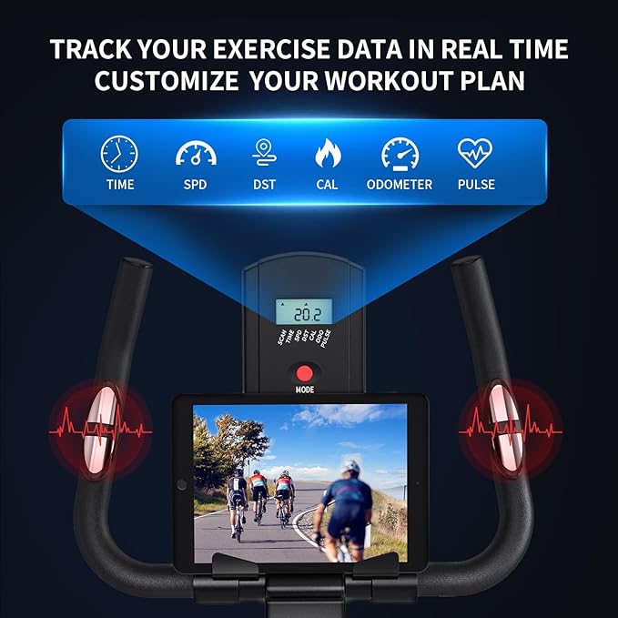 Exercise Bike,Adjustable Resistance Indoor Cycling Bike for Home Exercise - Stationary Bike with Smartphone Holder, LCD Display & Heart Rate Monitor