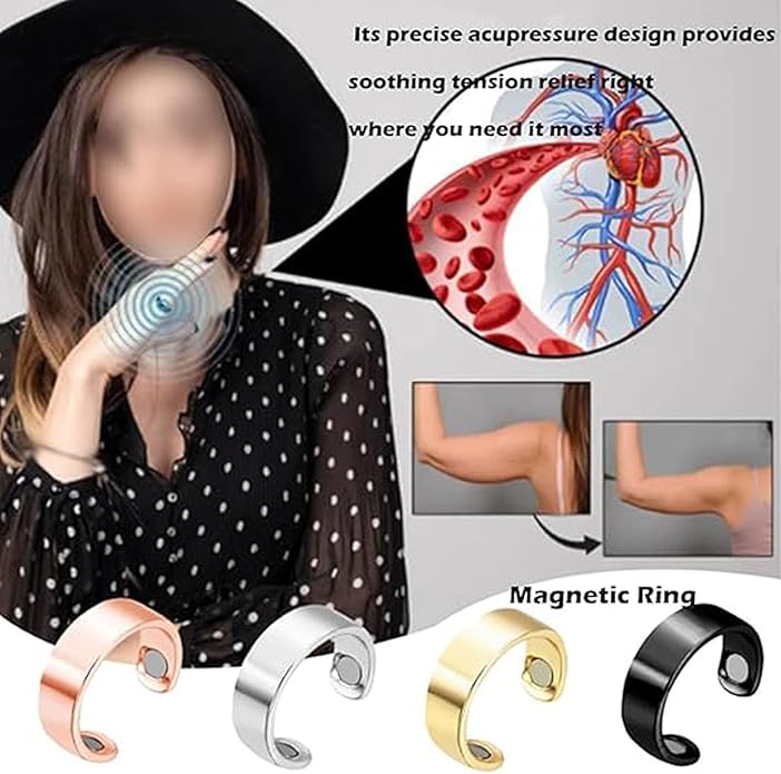 Auvulis Migraine Ring,Stainless Migraine Ring Suitable for Men and Women,Adjustable Fatigue Relief Sleep Aid Magnetic Acupressure Ring,Vitality Ring for Migraines