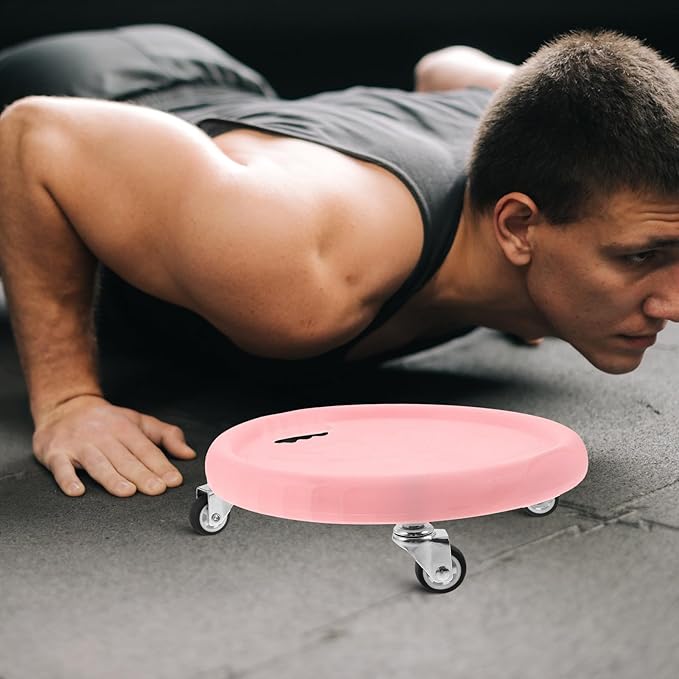 Ab Roller Wheel Core Strength Trainer with Fitness Slider Board, Silent 4-roller Abdominal Exercise Disc for Home Workout, Pink Abdominal Fitness Equipment