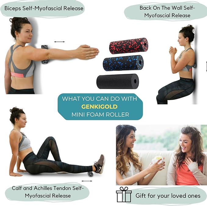Mini Massage Foam Roller High Density - 100% Recycled Non-Toxic Material - Portable Pocket-Sized for Travel - Foot Arch,Legs & Arms Pain Target - Waterproof and Durable 15x6cm(Blue)