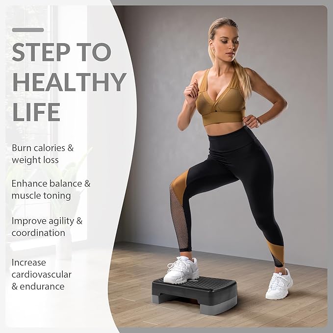 Fitvids 18" Aerobic Step Platform, Workout Stepper with Adjustable 2 Stackable Risers 3" 5.5" for Home Gym Small Space, Exercise Step, Multiple Option