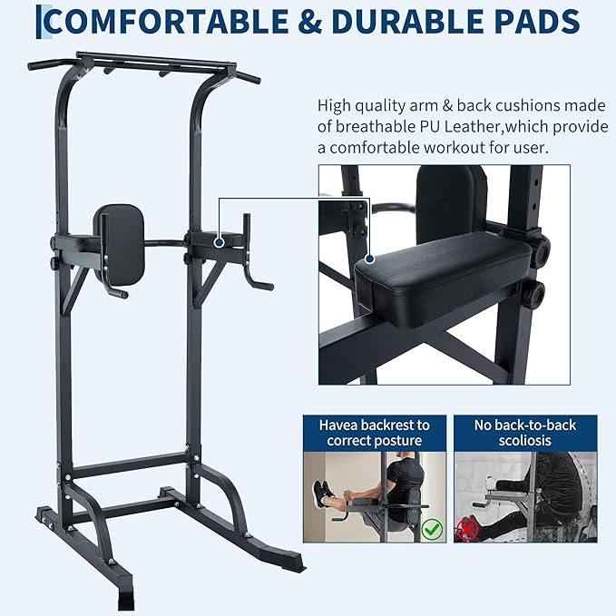 Multifunction Pull Up Bar Dip Station for Home Gym, Adjustable Height Power Tower, 880LBS Capacity Strength Training Equipment for Full Body Workout, Indoor Fitness Chin Up Bar for Men Women