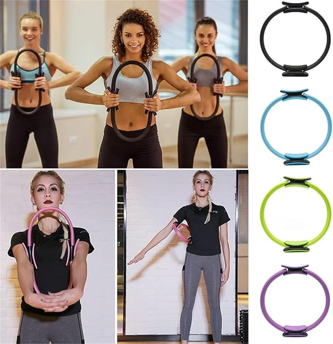 Yoga Pilates Ring Dual Grip Magic Circle - Adjustable Fitness Exercise Ring for Core Strength, Toning & Rehab, Non-Slip Lightweight Body Workout Tool Kit for Home Gym, Yoga, and Pilates (PP)