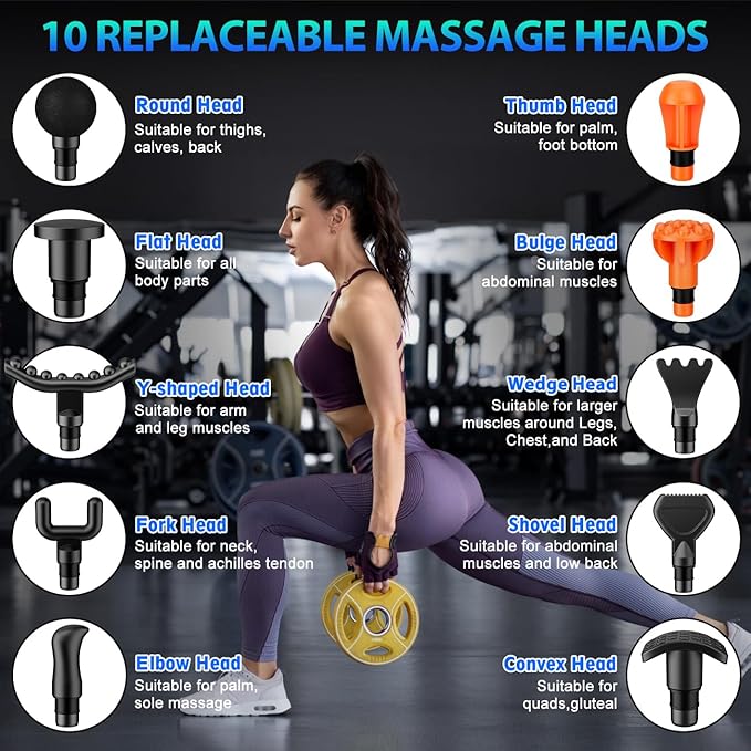 TOLOCO Massage Gun, Deep Tissue Back Massage for Athletes for Pain Relief, Percussion Massager with 10 Massages Heads & Silent Brushless Motor, Valentines Day Gifts for Him Her, Black