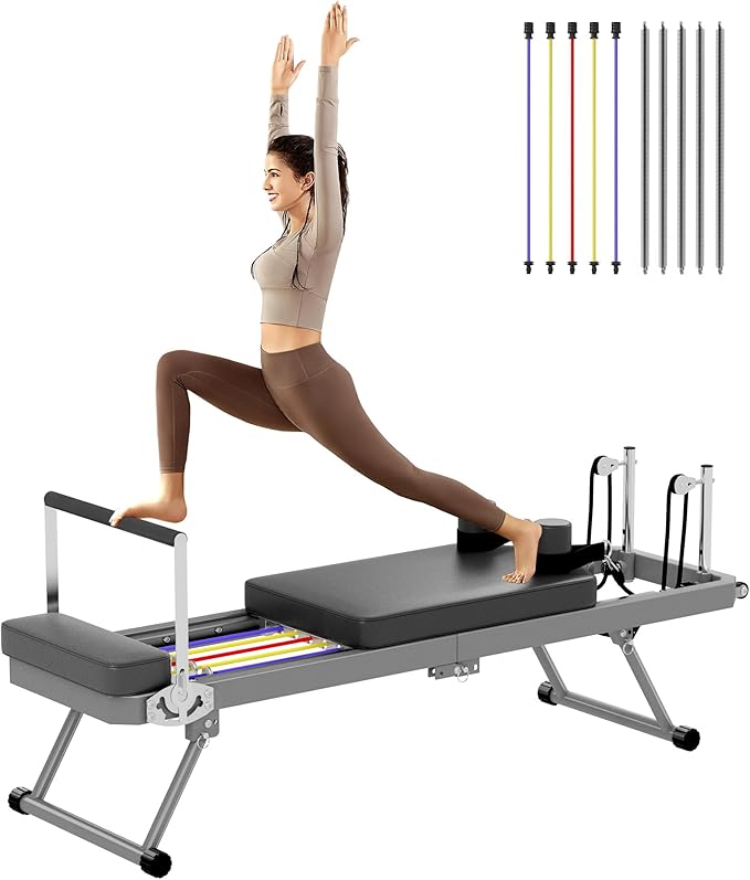 soges Foldable Pilates Reformer Machine for Home Gym, Pilates Workout Equipment for Beginner, Cardio Fitness High Strength Rebounder