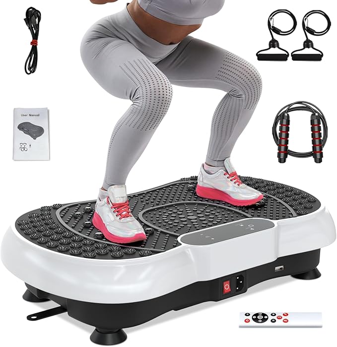 Bigzzia Vibration Plate Exercise Machine for Weight Loss – 100-Speed Platform with Remote & Resistance Bands, 450 lbs Capacity – Quiet Full Body Workout for Lymphatic Drainage at Home