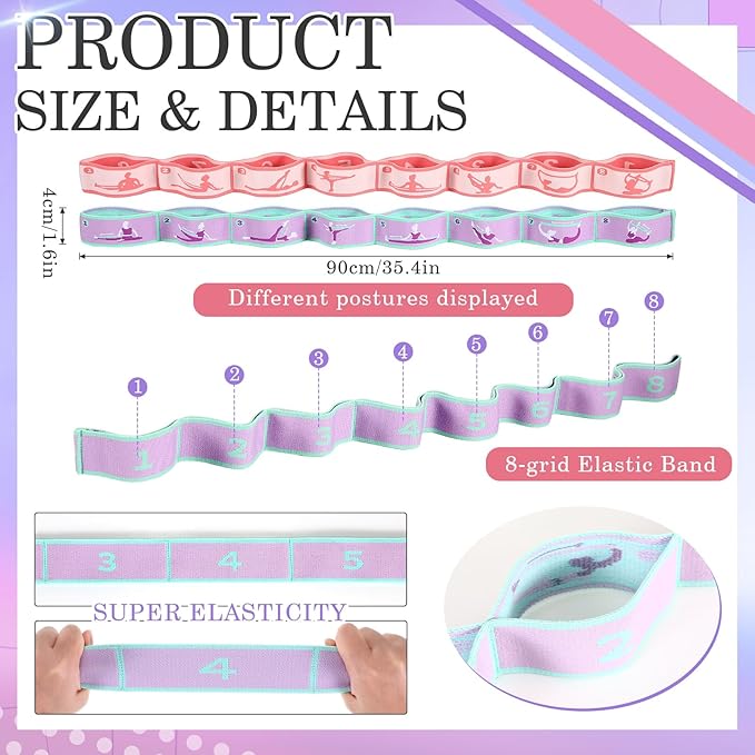 Stretch Strap for Kids Elastic Gymnastic Stretching Ballet Dance Band with 8 Loops Adjustable Exercise Training Resistance Strap for Children Stuff Pilates Latin Yoga Equipment