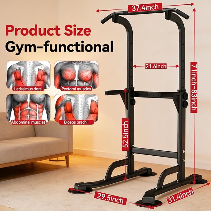 Power Tower Pull Up Dip Station Foldable, Pull Up Bar Station Adjustable, Multi-Function Home Gym, Strength Training Fitness Equipment, Triangular Design, for Home Outdoor