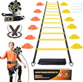 Soccer Agility Training Equipment Set, 12 Rung 20Ft Agility Ladder, 12 Disc Cones, 4 Steel Stakes, Solo Soccer Trainer, Jump Rope - Speed Training Equipment for Soccer Football Basketball