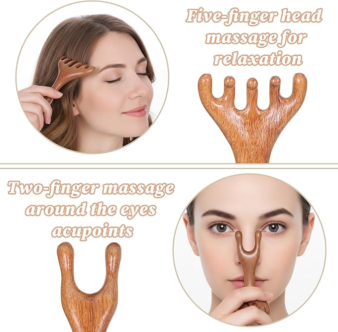 2 Pcs Wooden Head Scalp Massage Tool, Head Massager Sandalwood Gua Sha Comb Manual Scalp Comb for Deep Relaxation, Stress Relief, Foot Massage Tools for Mother, Daughter, Wife