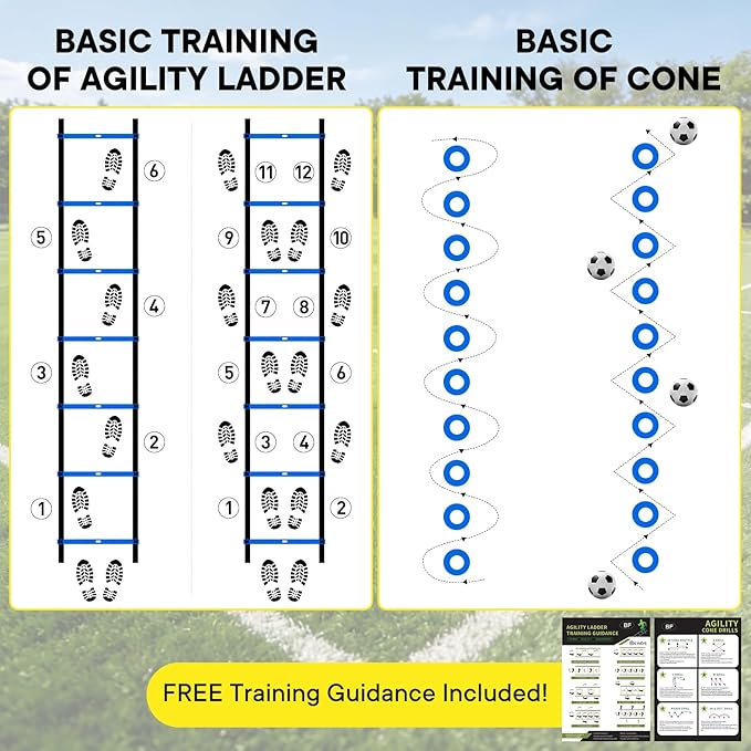 Agility Ladder Speed Training Equipment Set-20ft Ladder, 12 Cones, 4 Adjustable Hurdles, Jump Rope, Resistance Parachute| Basketball, Soccer, Football Practice Equipment for Youth, Adults