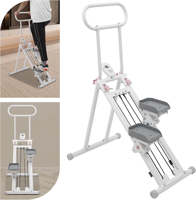 Stair Stepper for Exercise at Home, Foldable Compact Space Cardio Vertical Climbing Stairs Machine, Stair Master with Adjustable Height Handle, Anti-Slip Pedal