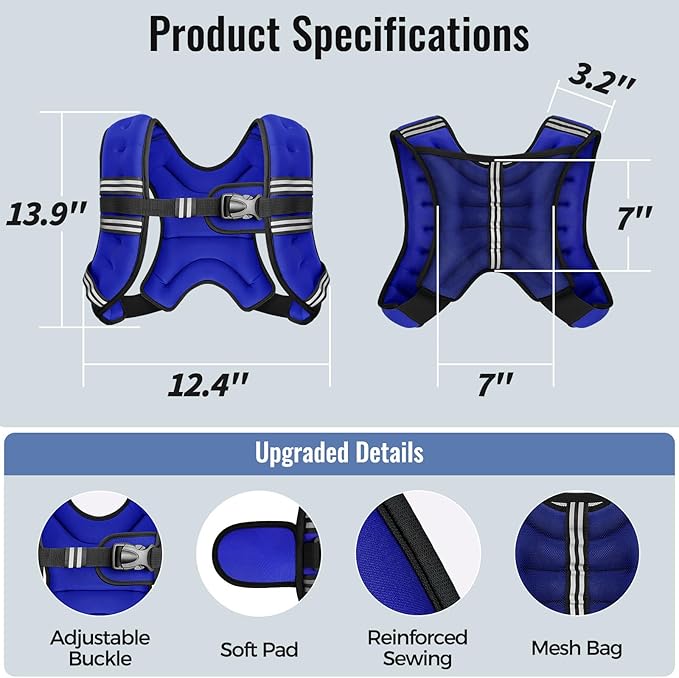 Weighted Vest for Women & Men with Reflective Stripe and Adjustable Buckle, Comfortable & Durable Rucking Vest for Walking, Running & Strength Training