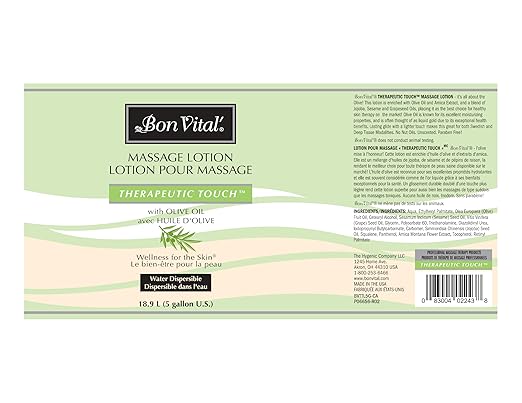 Bon Vital' Therapeutic Touch Massage Lotion, 5-Gallon, Olive Oil-Infused Moisturizing Lotion for Massage Therapy, Non-Greasy Skin Therapy for Clinics & Spas, Professional Grade, Unscented