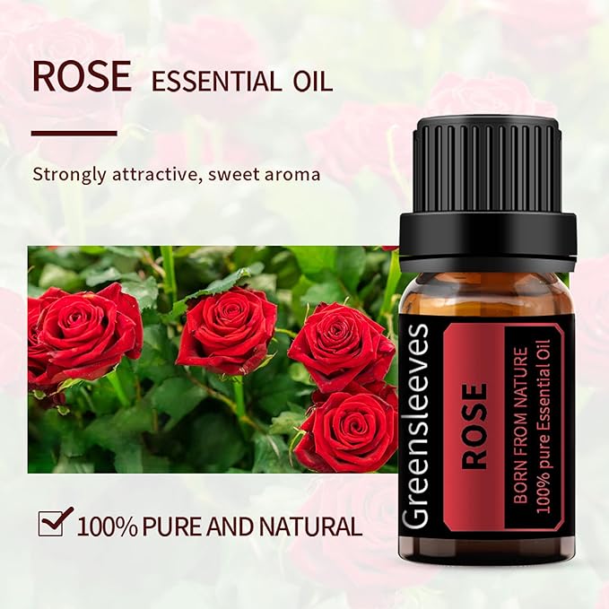 GREENSLEEVES Rose Lavender Essential Oil Set, 2 x 10ml Pure Plant-Based Fragrance Oil for Aromatherapy, Essential Oils for Diffuser, Massage, Bath Bomb, Scented Candle Soap Making