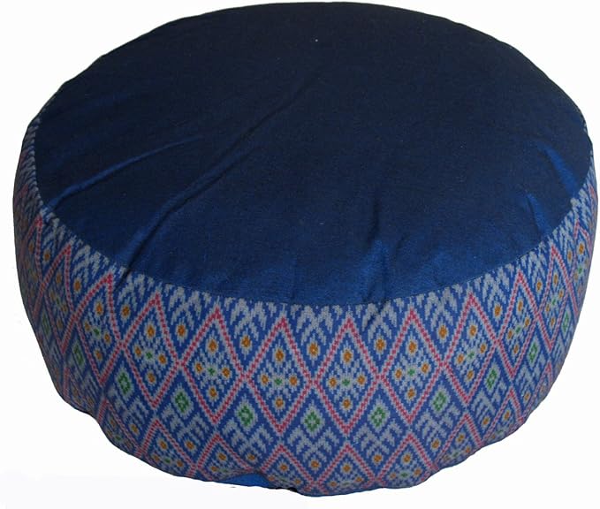 Meditation Cushion Zafu Pillow - Buckwheat and Kapok Fill - Global Weave Teal
