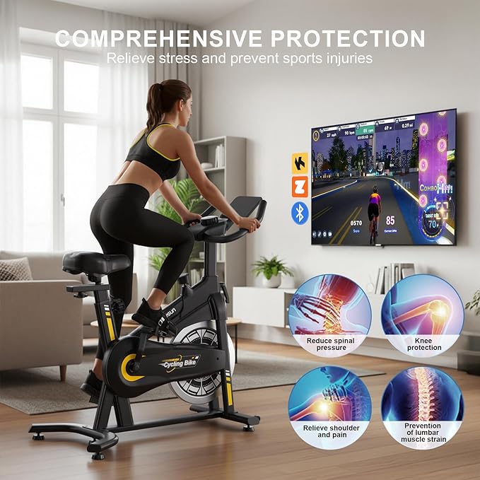 Exercise Bikes for Home,Spin Bike with Adjustable Magnetic,Brake Pad Resistance Silent Belt Drive,350lbs/300lbs Weight Capacity &Upgraded Version Seat for Home Cardio&Weight Loss(QM-530W)