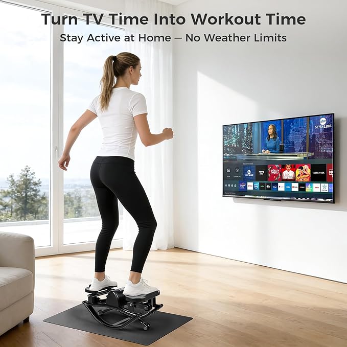 Rock Stepper Side to Side Low Impact Stair Stepper,Quiet Steppers for Exercise at Home with Resistance Bands & Non-Slip Mat – Exercise Step Balance Board Workout Equipment for Apartment & Living Room