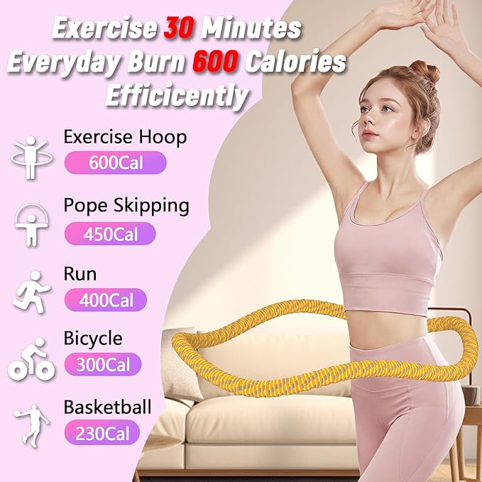 3.4/4.1/5 LBS Soft Spring Weighted Hoop for Adults, Quiet & Pinch-Proof Design, Portable Fitness Infinity Hoop with Body Tape Measure, Exercise Hoop for Core Workout