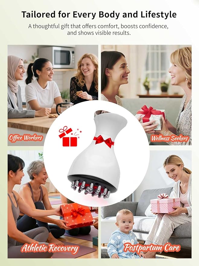 Lymphatic Drainage Massager & Anti Cellulite Massage Tool, for Legs, Arms & Belly, Body,Helps Reduce Stretch Marks & Cellulite,with Microcurrent, Light Heat & Vibration (White)